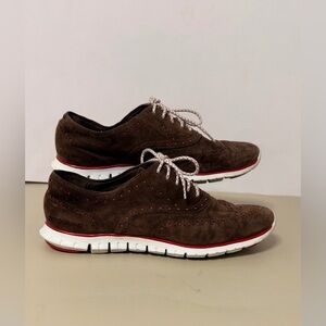 Cole Haan Zerøgrand Wingtip Oxford Brown Suede Red Accents